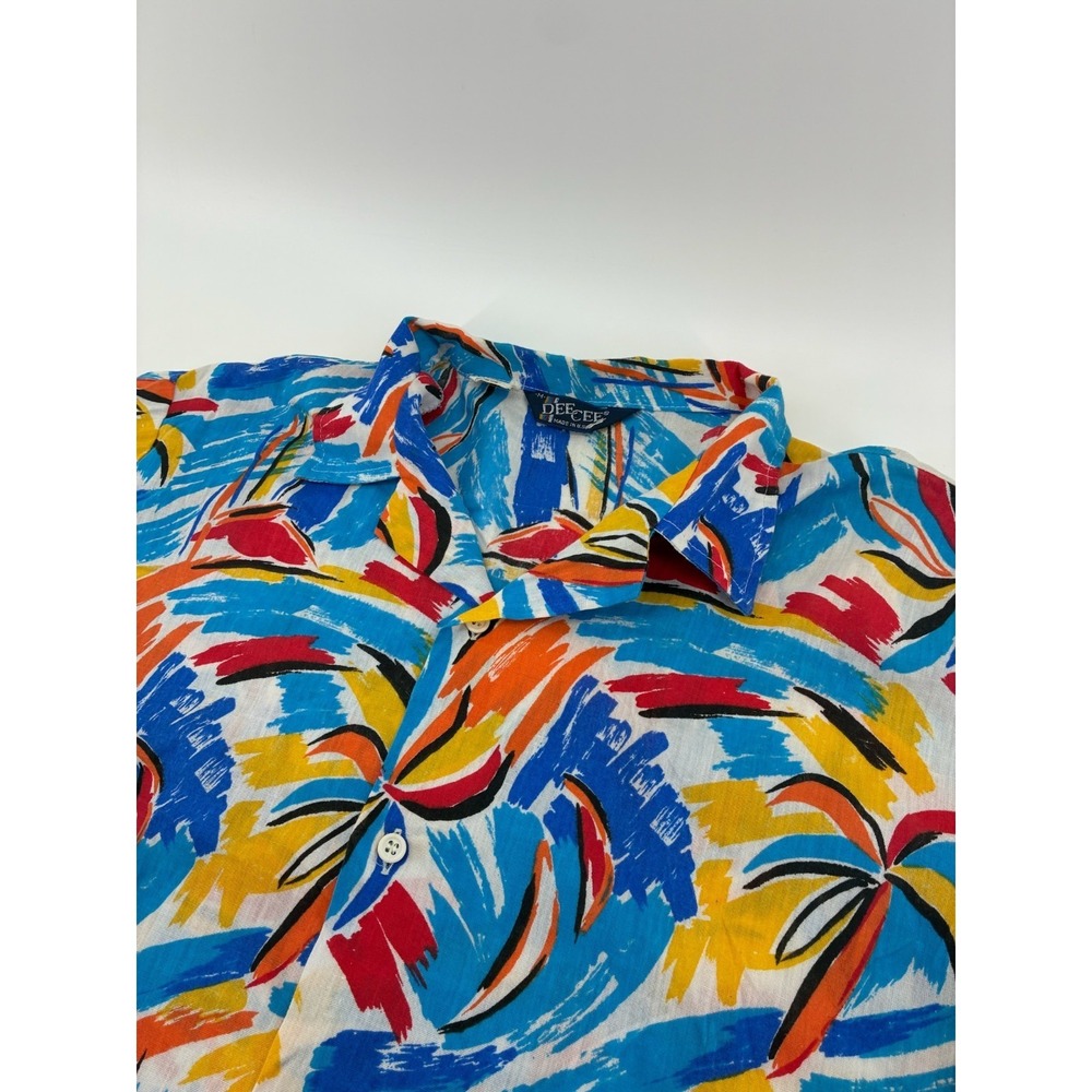 VNTG 80s Dee Cee Hawaiian Shirt Mens Medium USA‎ Made Abstract Tropical Camp